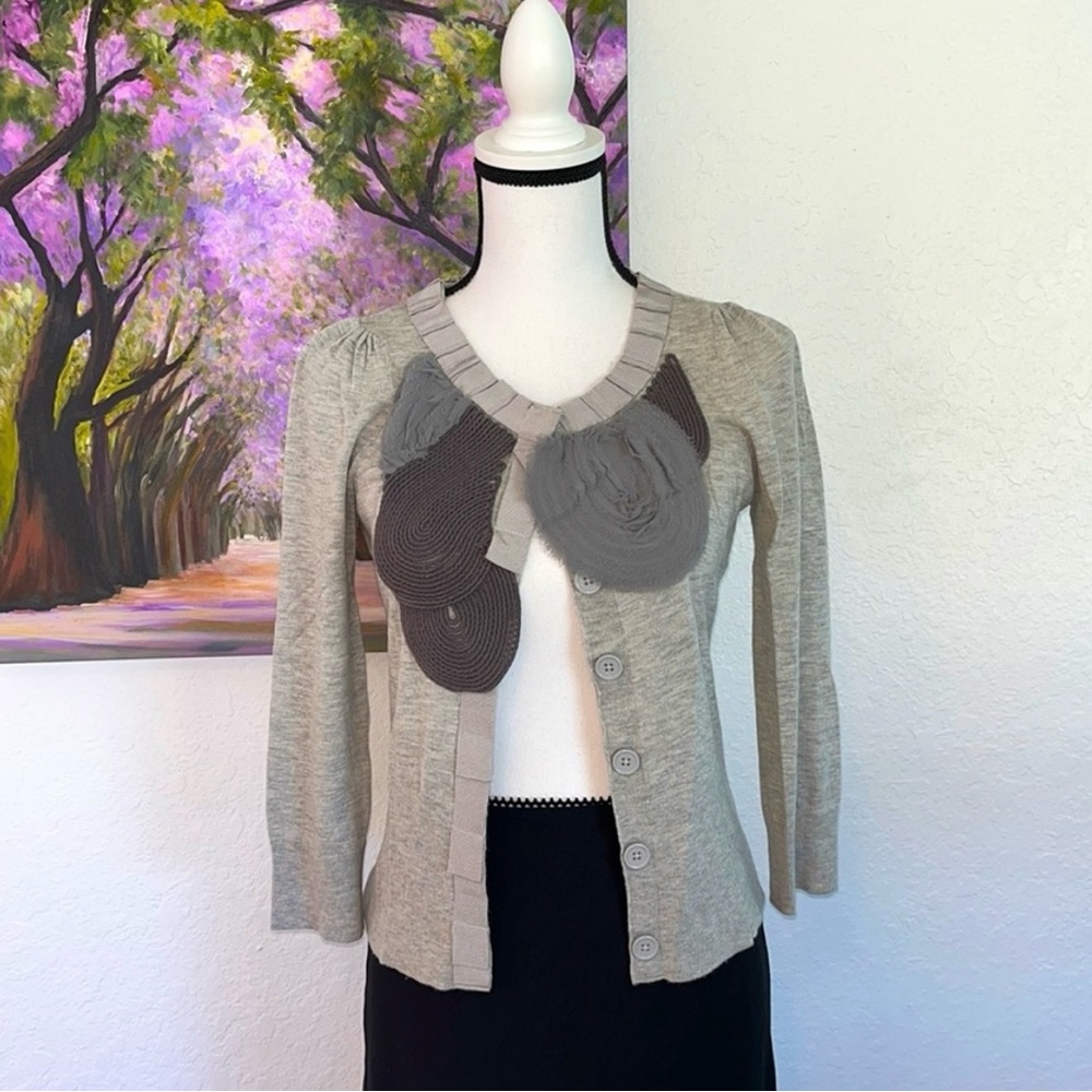 Anthropologie Cloudy Skies Cardigan by Knitted and Knotted S Gray/Grey